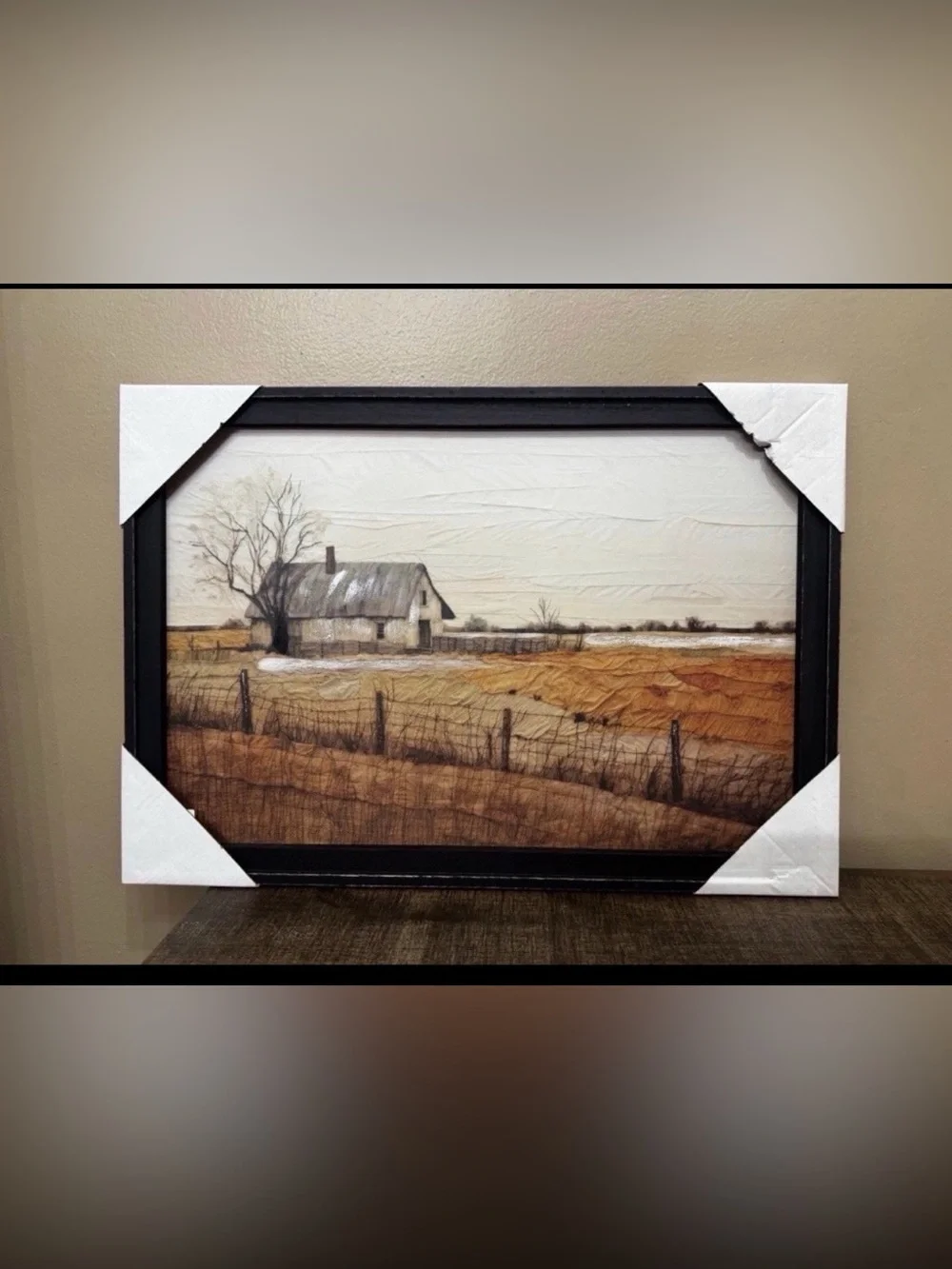 Framed Rustic Barn Landscape Wall Art - Brown & Cream